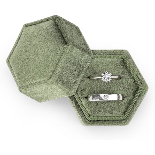 Fløyels Smykkeboks, Dobbel Ring Gaveboks med Avtakbart Lopp for Frieri, Forlovelse, Bryllupsseremoni army green