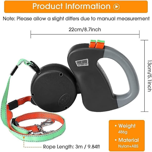 Dobbel hundekobbel, Retractable hundekobbel Dobbel kobbel for to hunder Hundekobbel 2 hunder Dobbel kobbel, svart
