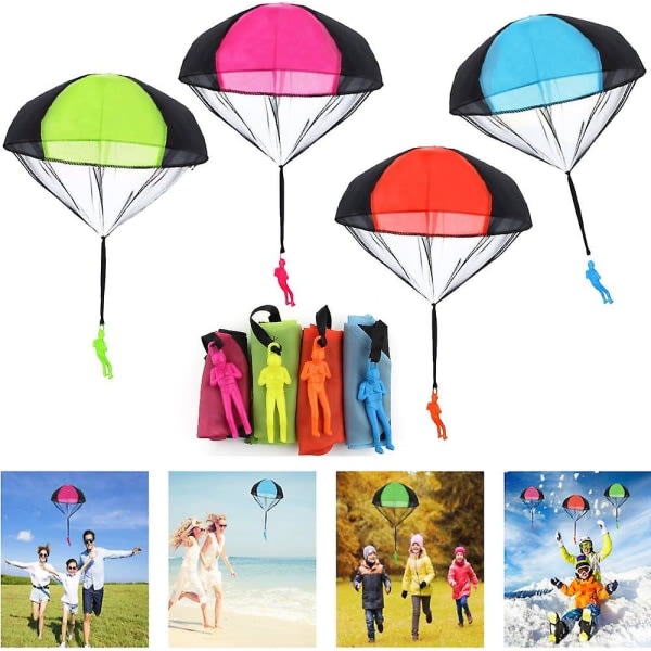 Fallskjermlekebarn, 4 stykker fallskjermhopperhåndkaster fallskjerm utendørs flylekegavegave til barn