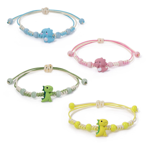 4 unike dinosaur-matchende armbånd i fargerike lykkearmbånd flettet armbånd lykkeønskearmbånd gave til kvinner jenter