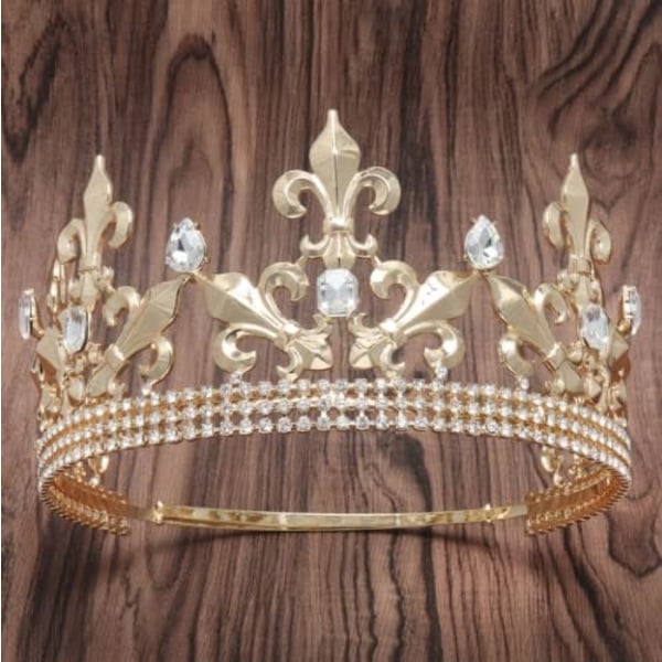 Royal King Crown Mænd Metal Prins Kroner Tiaraer Hel rund til jul/bryllup/bal/konkurrence/kostume fødselsdagsfest/fotografi (guld), M