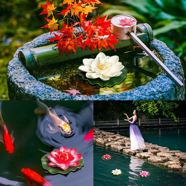 Sett med 6 kunstig lotusskumblomst 10 cm flytende vannlilje til dekorasjon Sommerfontene små dammer 6 farger
