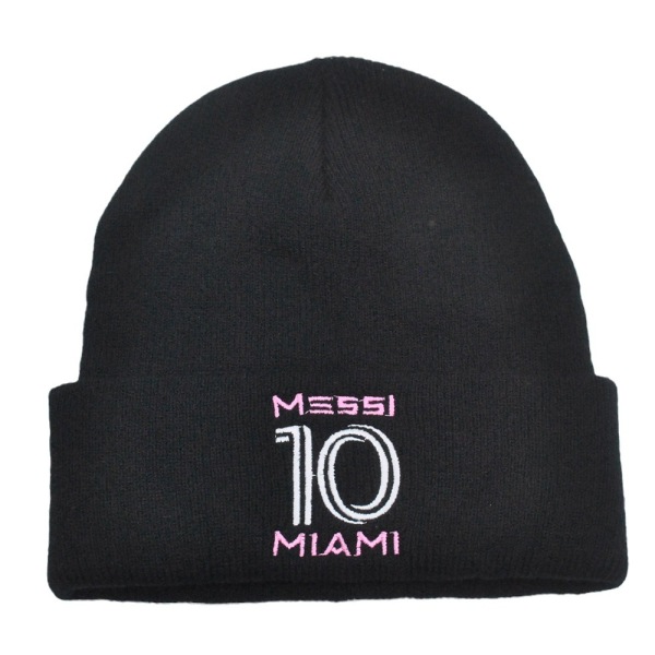 Mub- Miami Messi Hat AW 10 Broderet Strikket Hat Fan Varm Kold Hue No. 10 - Black