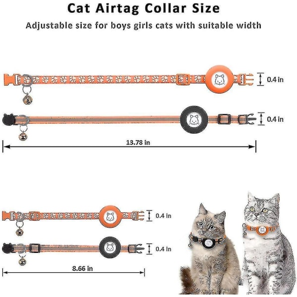 2 stk. Justerbare Airtag-kattehalsbånd, reflekterende luftmærke-kattehalsbånd med afbrudt sikkerhedsspænde og klokke