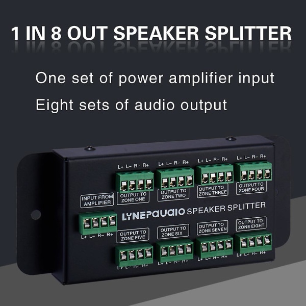Lynepauaio 1 in 8 ut högtalarväljare Ljudsignalväljare Power Ljudmottagare Splitterbox 8-zoner Ljudkälla Signaldistribution