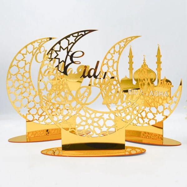 Eid Mubarak Ramadan Dekoration, Akryl Guld Måne Ramadan Spegel Ornament Muslim Festival Decoration 4#