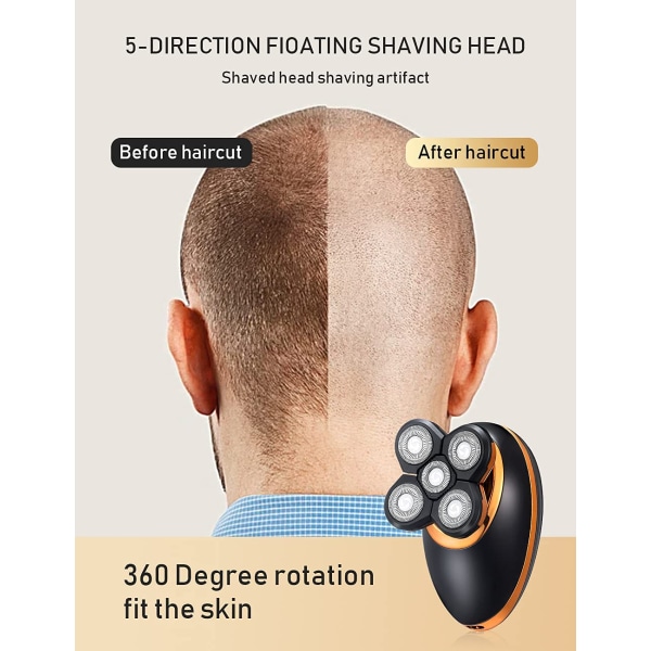 Elektriske barbermaskiner for menn - 5 i 1 barbermaskiner med skallet hode for menn, 5D flytende trådløs USB oppladbar trimmer Vanntett våt og tørr med LED-skjerm