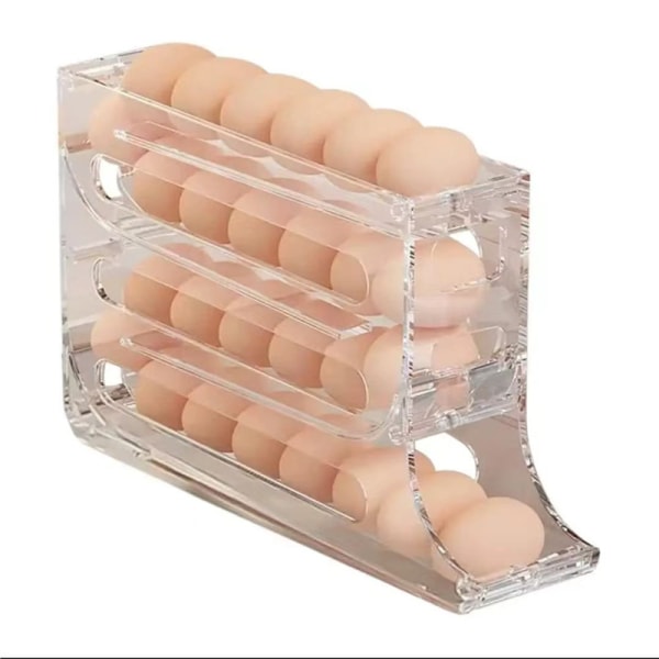 2-pak rullende æggestativ - fire-lags bærbar æggedispenser til køkken- og bordopbevaring, ægbeholder med stor kapacitet Transparent