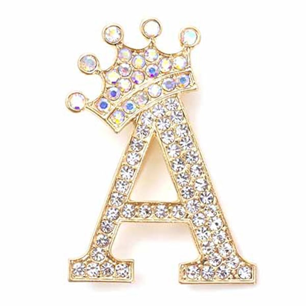 Modekrone 26 Initialer A til Z Krystal Rhinestone Broche Gold-A