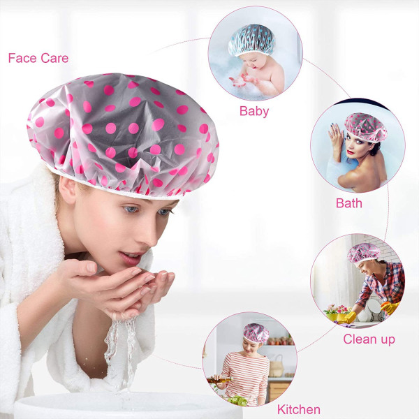 Vanntett dusjhette, 6 stk dot plast dusjhetter Gjenbrukbare elastiske stor dusjhette for kvinner langt hår