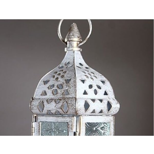 1 STK Vintage metal hul lysestage bryllupslanterner Marokkanske hængende lyslanterner Julestage hvidguld med 44 cm kæde