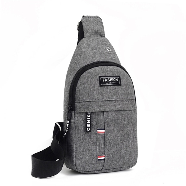 Menn Small Crossbody Skuldervesker med Hodetelefonhull Bryst Bag Pack Sling Handbag Outdoor Travel Sport Gray