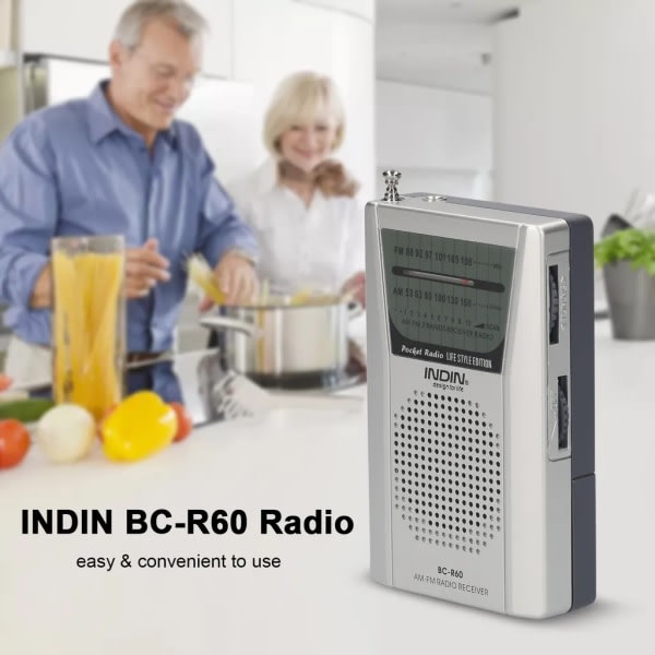 INDIN BC-R60 Pocket Radio Battery Operated FM/AM, Small Radio with Built-in Stereo Speakers, Portable Radio for Hiking, Jogging and Camping