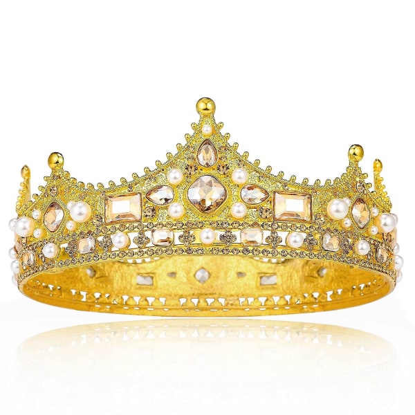 Guld kongekrone til mænd, prins fødselsdagskroner, Cosplay Royal Crown Prom Halloween
