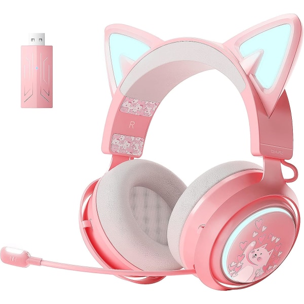 Cat Ear-hodetelefoner, 2,4 GHz trådløst spillhodesett for PS4, PS5, PC, Bluetooth-hodesett
