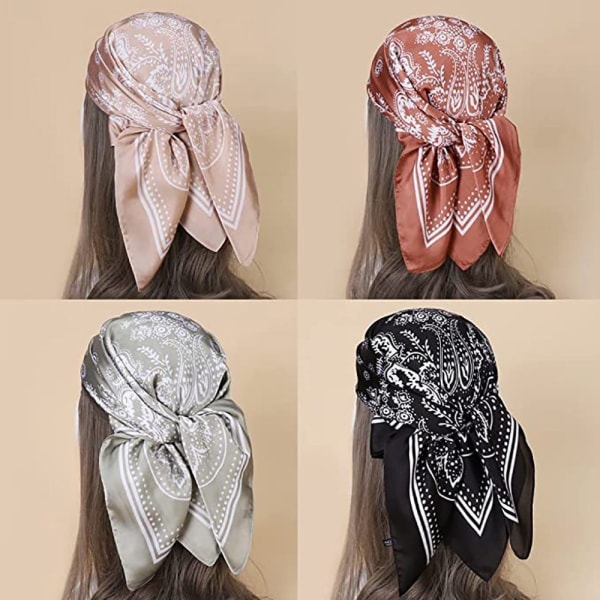 4 Pieces Bandana Headscarf Naisten Paisley Pattern Hiushuivi Satiini  kaulahuivi 3767 | Fyndiq