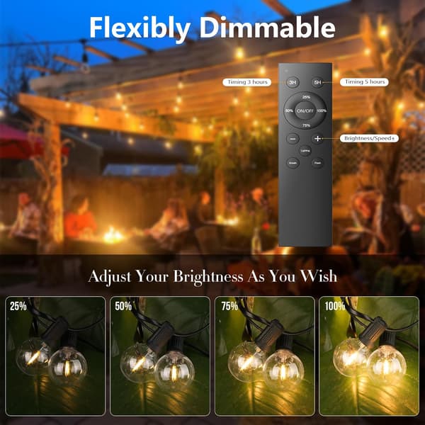 Dimmable String Lights for Outdoor Use, 15M Outdoor String Lights with Remote Control, 25+1 Shatterproof Bulbs, IP45 Waterproof, 2700K [Energy Class E]