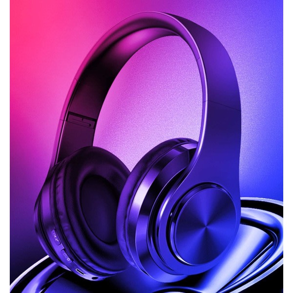 Bluetooth hörlurar Trådlöst över örat hopfällbart headset med mikrofon-LED ， trådbundna och trådlösa headset för smartphone/TV/PC