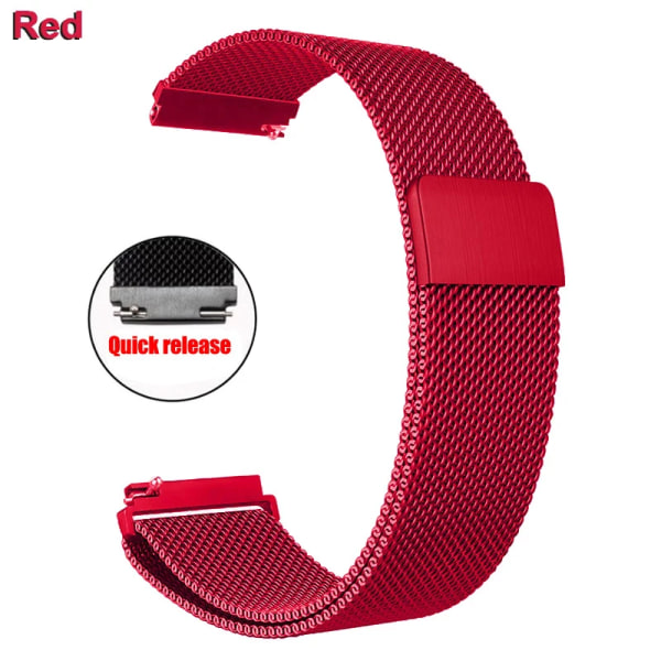 Magnetisk spænde Milanese rustfrit stål armbånd til Samsung Watch4 Huawei GTR2 16mm 18mm 20mm 22mm Casual Fashion Watch Accessori Rød Red 12mm