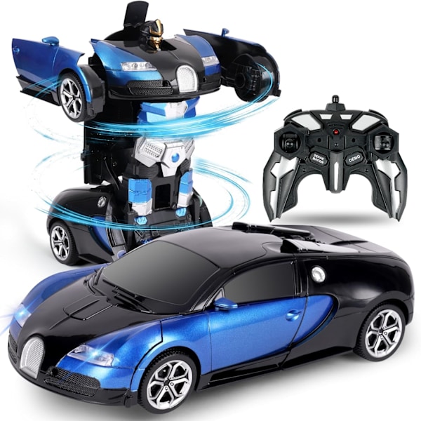 Fjernstyrt bil, 1:18 Transformerende leker Fjernstyrt transformerende bil, 2-i-1 Transformerende robotleke med 2,4 GHz fjernkontroll Blue - Bugatti Veyron