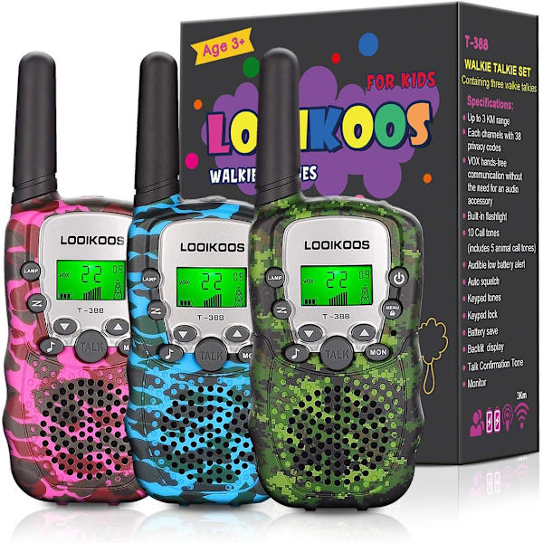 Walkie Talkies for Barn, 3 KM Lang rekkevidde Walkie Talky Radio Lekegave for Gutter og Jenter 3-pakning
