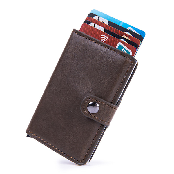 Korthållare PU Korthållare RFID Anti-stöld Kreditkortslåda Aluminiumlegering Kortplånbok Brown