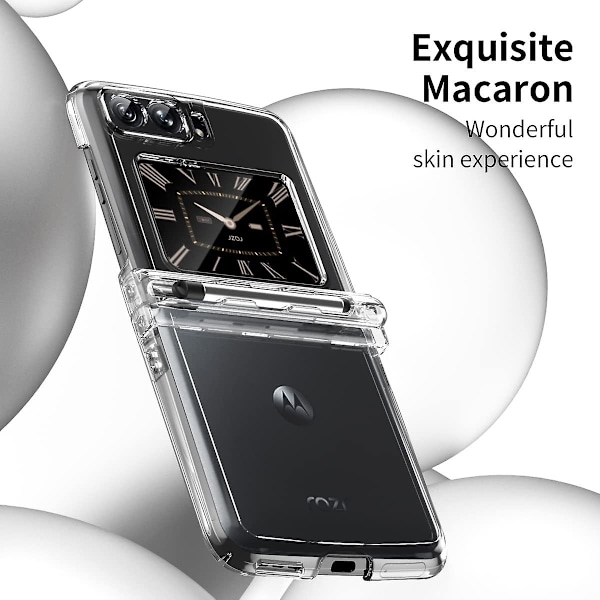 Macaron-fodral kompatibelt med Motorola Moto Razr 2022, Slim PC-skydd med gångjärnsskydd och S Pen-hållare Transparent Transparent For Moto Razr 2022