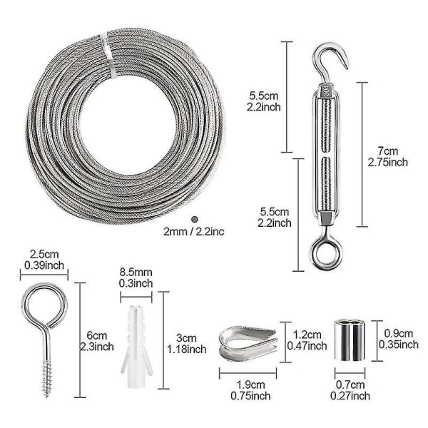 Rustfritt ståltau hengesett Hagevaier hengesett / Kabelhenger / Utendørs fe-lys gjerderull (30m)