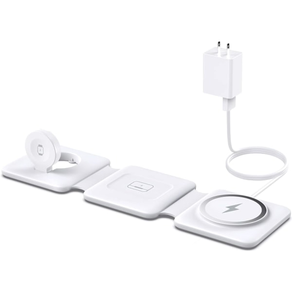 3-i-1 Vikbar Magnetisk Trådlös Laddningsdocka - Reseladdningsdyna för iPhone 15 14 13 12 Pro Max Plus Klocka & Airpods