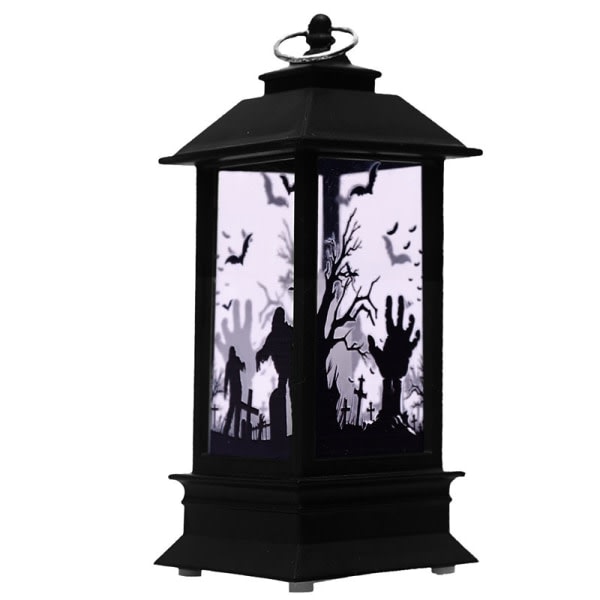 Halloween Vintage Pumpkin Castle Light Lamp Party Hengende LED P svart svart P4
