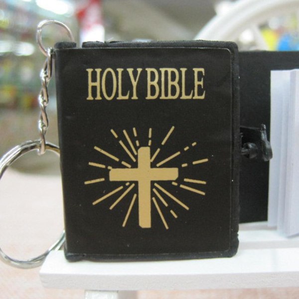 Mini Holy Bible Cross Anheng Nøkkelring Religious Christian Key Ring Dekor Gaver Sølv