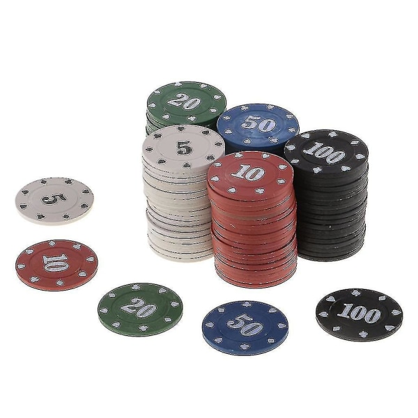 100 stk runde plastbrikker Casino Poker Kortspill Baccarat telletilbehør Terning Underholdning Chip 5/10/20/50/100