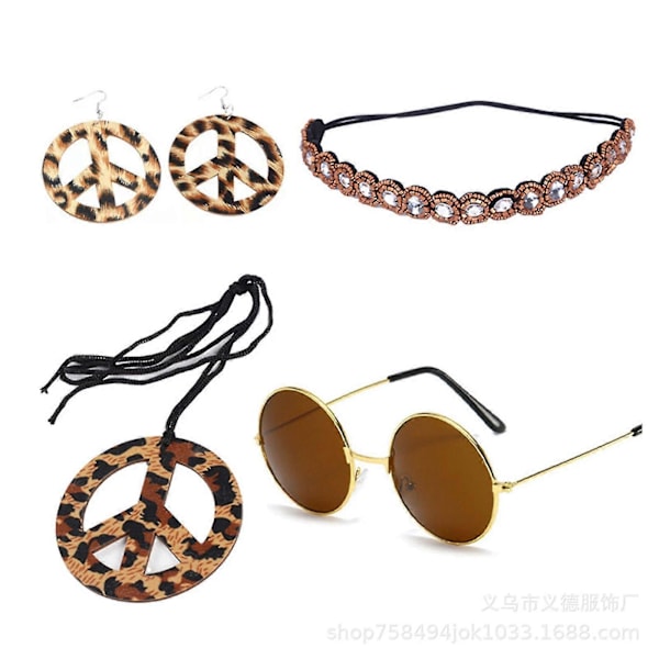\"Hippies Fredshalsband I 60-tals Party Kostym Örhängen Huvudduk Leopardmönstrade Tillbehör Retro Hårband Glasögon-Yvan\" C1 C1 Uniform code