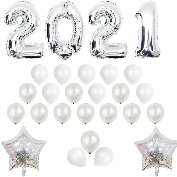 Valkoinen ilmapallo set 2021 juhlatarvikkeet 2021 set Set (42*42 cm, hopea)