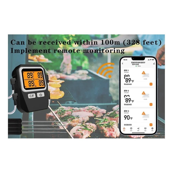 Tuya 100m langaton liha- ja ruokalämpömittari Keittiövälineet Uuni Grilli Bluetooth-lämpötila([HK])