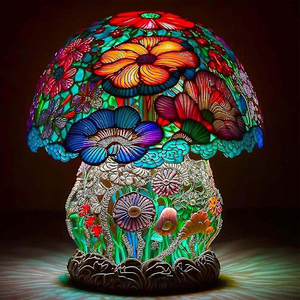 Malede glas svamp bordlamper bohemisk harpiks svamp bordlampe natlampe til hjemmet og kontoret Giant Foot Mushroom Table Lamp