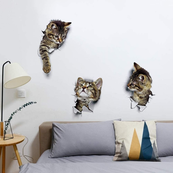 3D väggklistermärken Vattentät kattunge väggdekaler Combo Gäller för toalett Kylskåp dörr klistermärken Toalett Badrum Sovrum Barnrum Kök