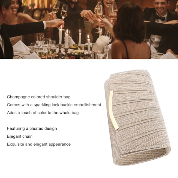 Axelväska för damer plisserad glänsande elegant låsspänne mode kedja messenger väska champagne fri storlek_xx