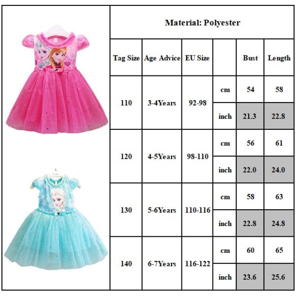 Julepiken Elsa Anna Frozen Princess Fancy Dress Cosplay rosa pink 110 cm