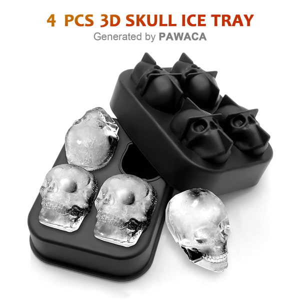 Den 3D-hodeskalleformede silikonisbitformen med lokk gir 4 livlige hodeskaller, perfekt for enhver drink.
