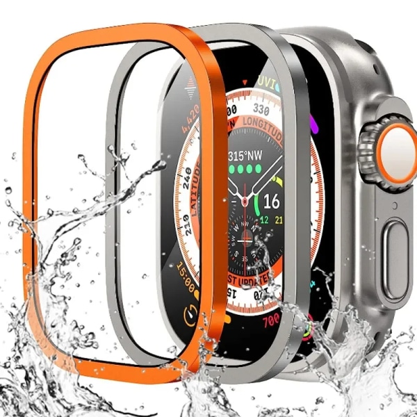 Skärmskydd för Apple Watch Ultra 49mm Tillbehör Metallstötfångare+härdat glas Skydd HD iWatch Ultra 49mm Orange Orange For Ultra 49mm