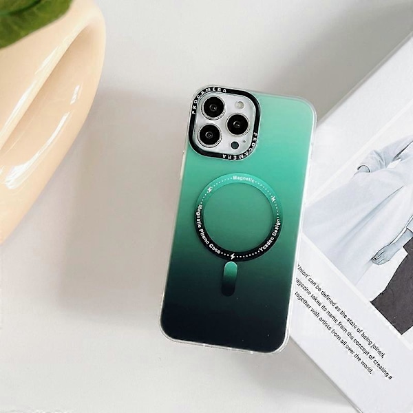 Sopii iPhone16:lle, mattapintainen gradientti Apple 15 magneettiladattava 14proMax pudotusturvallinen suojakotelo vihreä green iPhone 16 pro max