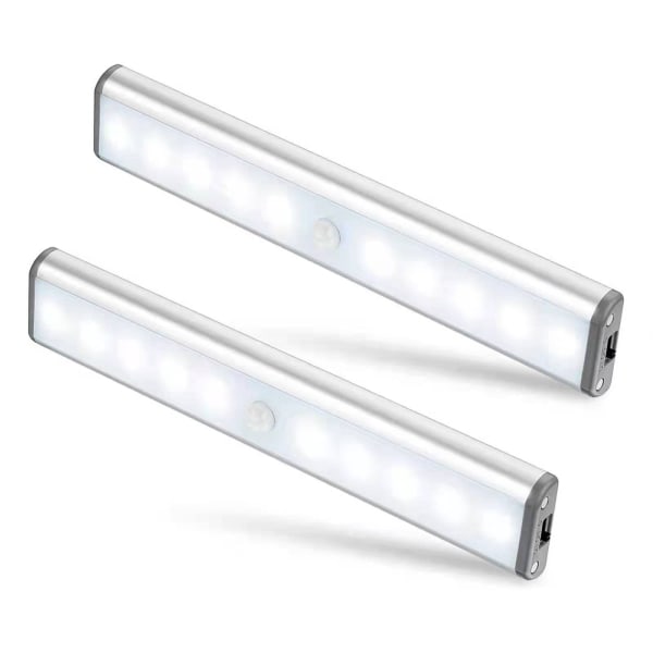 2-Pack,USB laddningsbar 10 LED magnetisk rörelsesensor nattlampa, skymning till gryning fotocell, automatisk på/av.