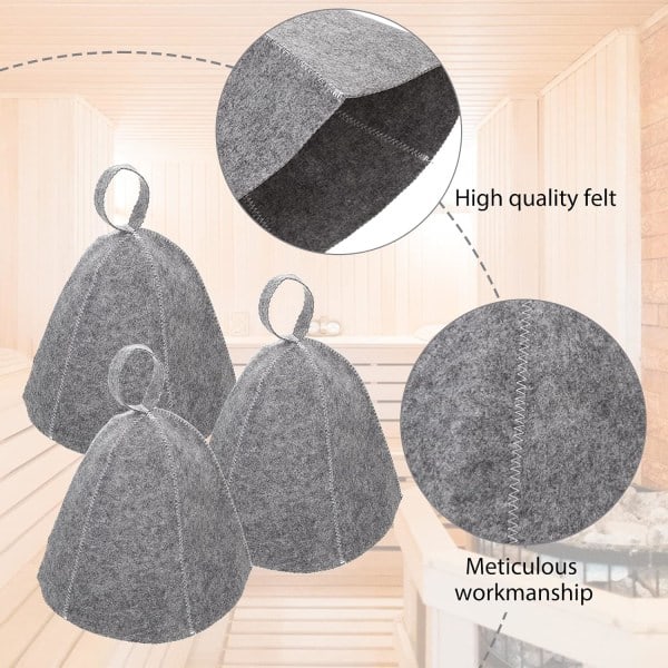 3 stk. Filt Sauna Hatte, Badehætte, Hovedbeklædning, Absorberende Sauna Hætte til Sauna, Brusebad, Badeværelse, Damp Sauna A 3pcs