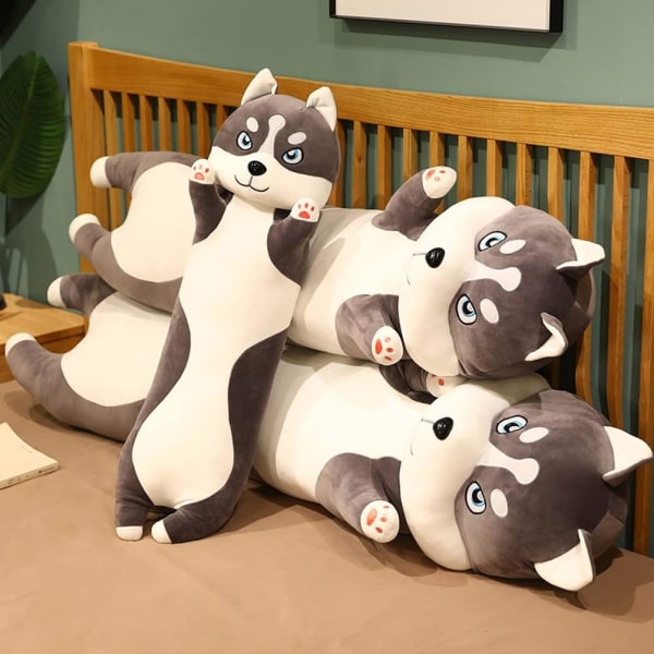 Husky mjukisdjur lång kudde, husky kroppskudde Huskie plysch kramande kudde Leksakspresenter för sömn, säng, barn (50 cm)