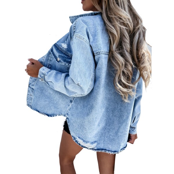 Kvinners løs denimjakke Denimjakker Casual Topp S