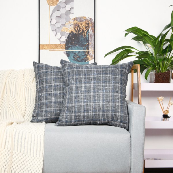 Pudebetræk 18X18 tommer sæt med 2 dekorative plaid pudebetræk til sofa sofa stue (grå)