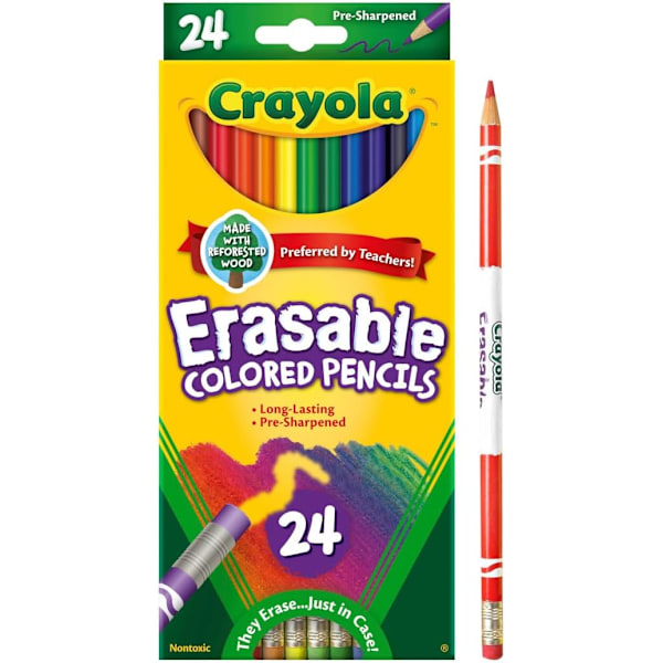 Crayola Viskelærebart Fargeblyanter (24 stk), Fargeblyanter for Barn til Skole, Tilbake til Skole-Forbruksvarer for Barn, Fargeblyanter, 6+