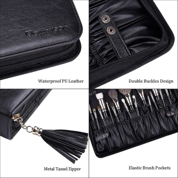 Professionel Makeupbørste Organizer Makeup Artist Case Læder Makeup Håndtaske Sort Rejse Bærbar (Kun Taske)