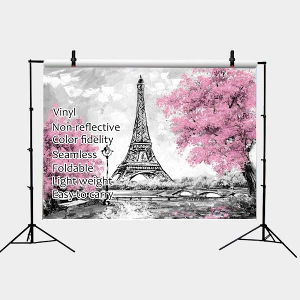 9x6ft Pariisin Eiffel-tornin taustat valokuvausta varten Vaaleanpunaiset kukat Puu Valokuvaharrastajat Häästudio Rekvisiitta Tausta Banneri Vinyyli